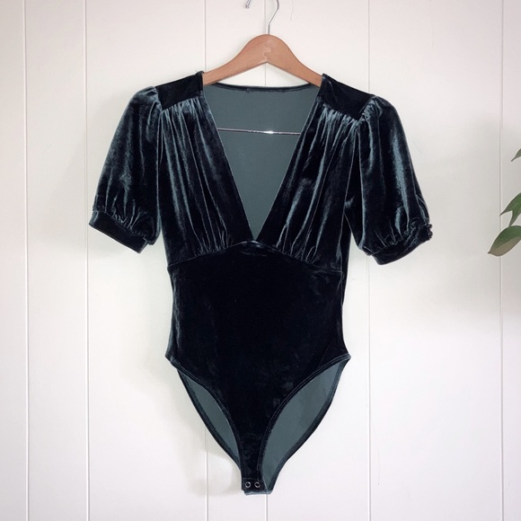 Tops - Velvet Emerald Plunge Bodysuit S Vintage